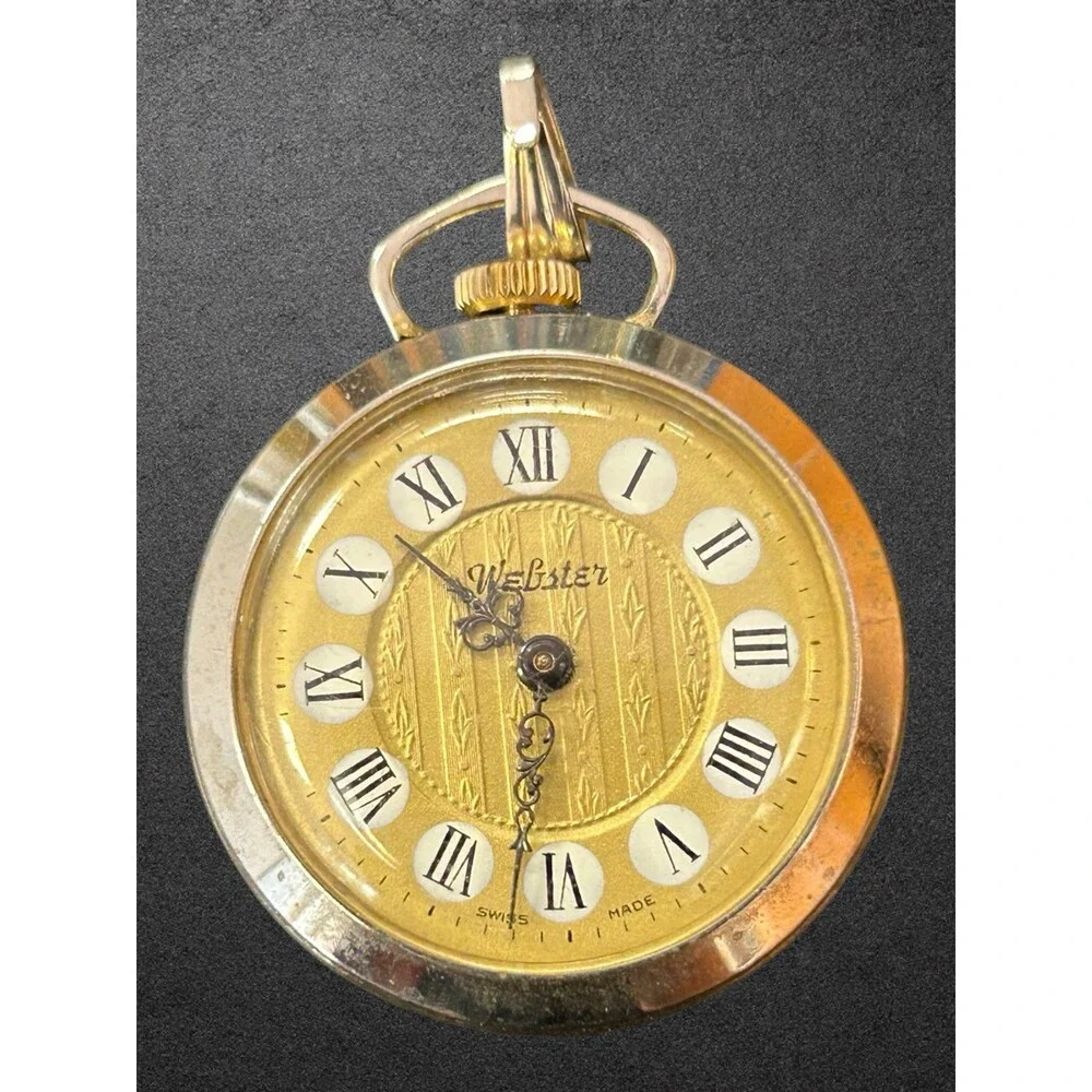 Vintage Webster Swiss Made Gold Tone Pocket Watch Ornate Engraved Case For Parts